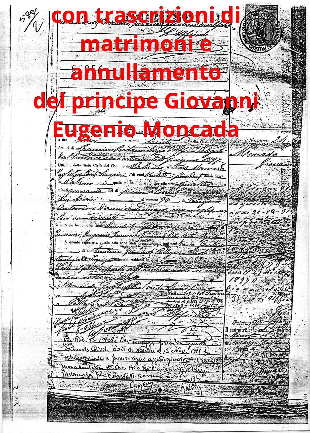 atto con annotazione di nullità e privo di ogni effetto giuridico del matrimonio tra Emanuela Arezzo e Giovanni Moncada