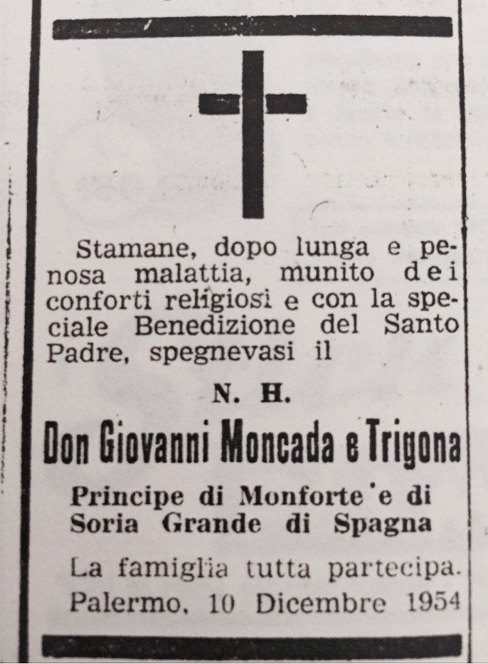 Necrologio del principe di Monforte e di Sorìa don Giovanni Moncada e Trigona