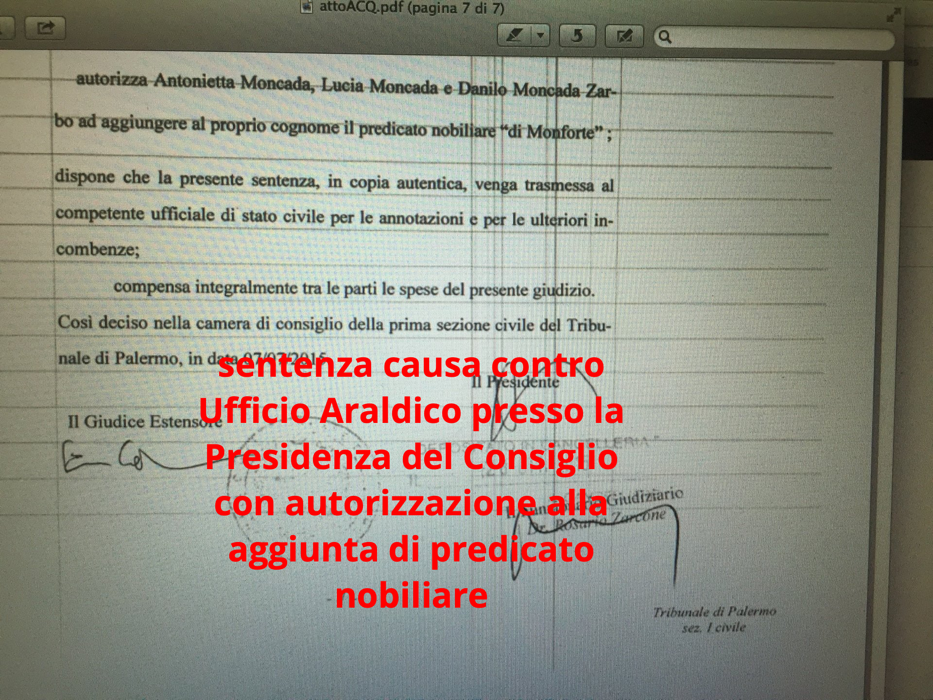 sentenza Moncada di Monforte