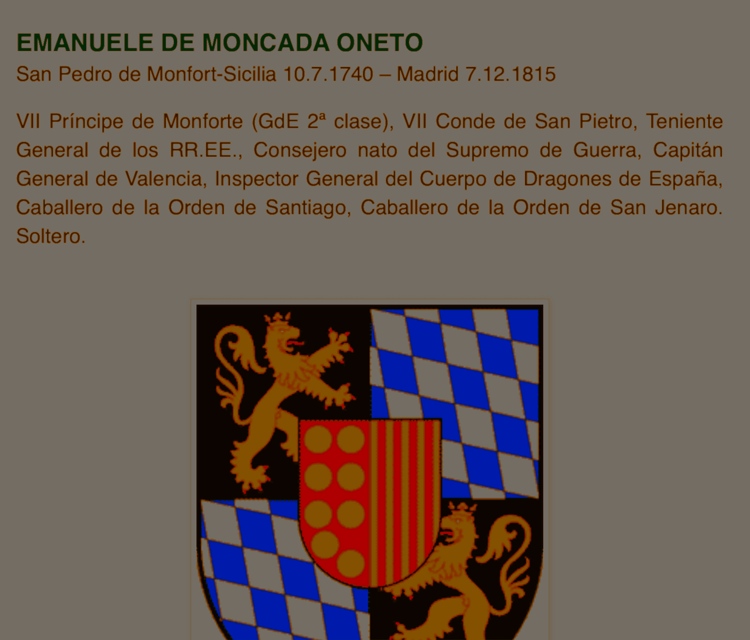 cariche militari e cavalleresche del principe di Monforte in Spagna