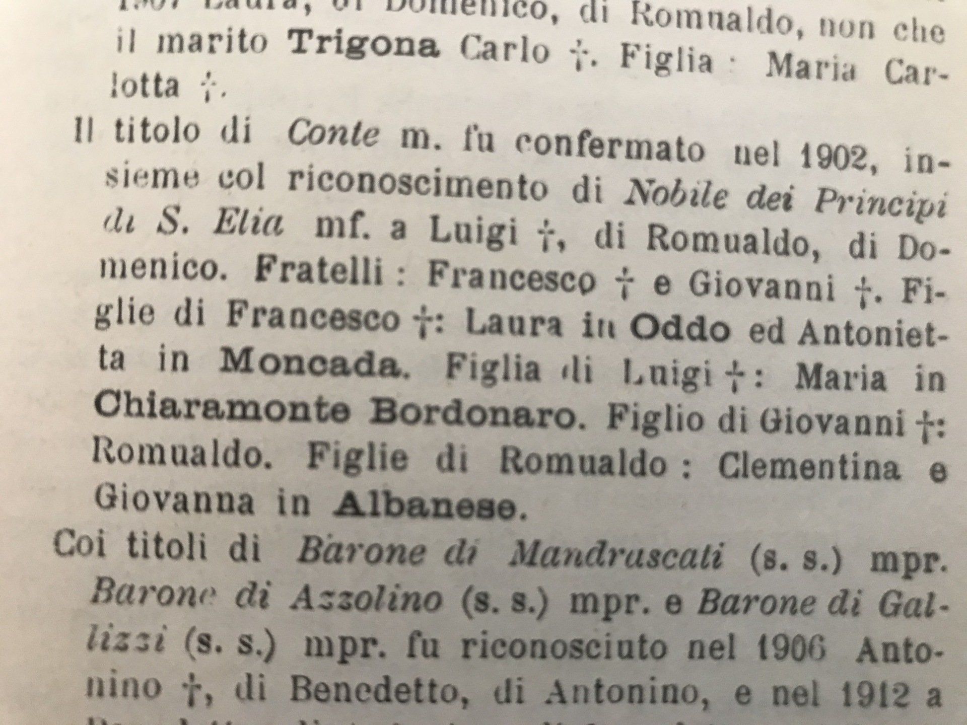 albo d'oro Nobiltà Italiana Trigona Oddo Moncada Chiaramonte Bordonaro