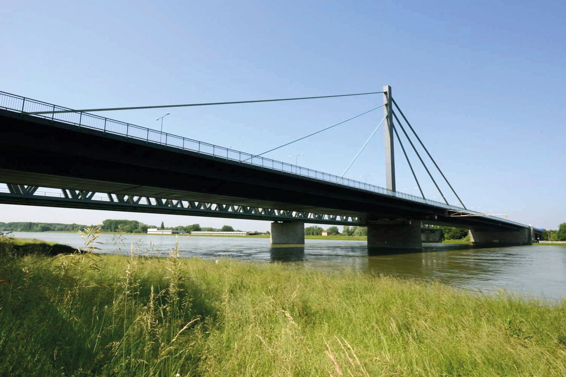 Blick auf Rheinbrücke bei Wörth von schräg unten