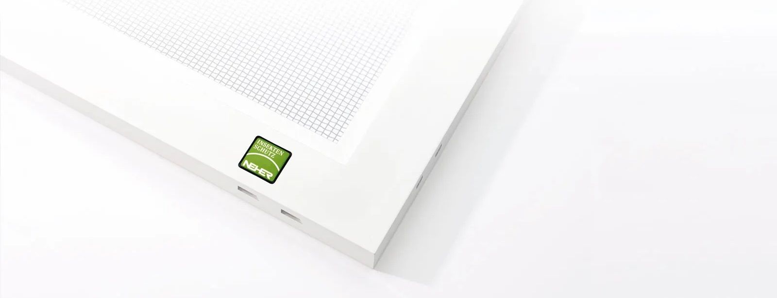 Close-up of an insect screen frame with fiberglass mesh by Neher – durable, light- and air-permeable standard mesh for windows and doors.