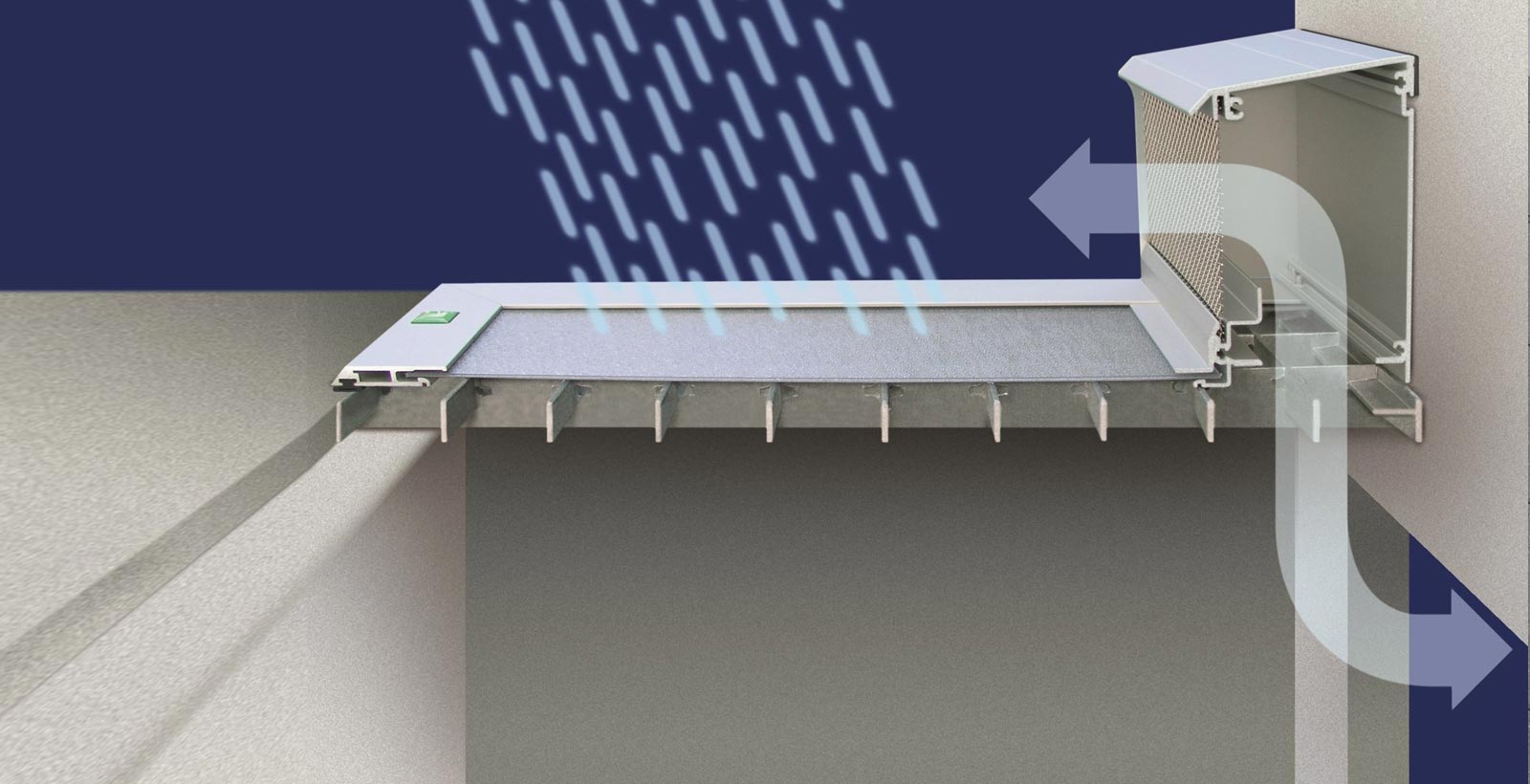 Functional illustration of the RESI rain protection cover – protection against rain with simultaneous ventilation of the basement light well