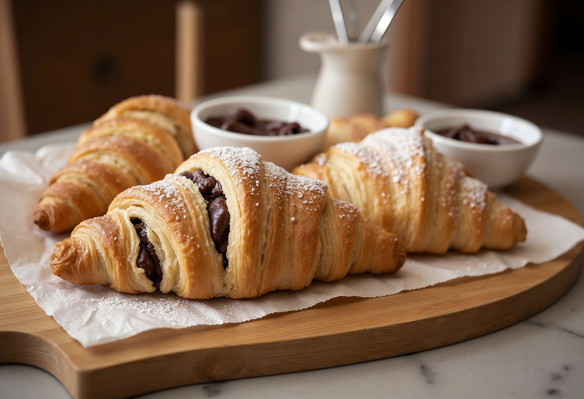 Croissant mit dunkler Schokolade
