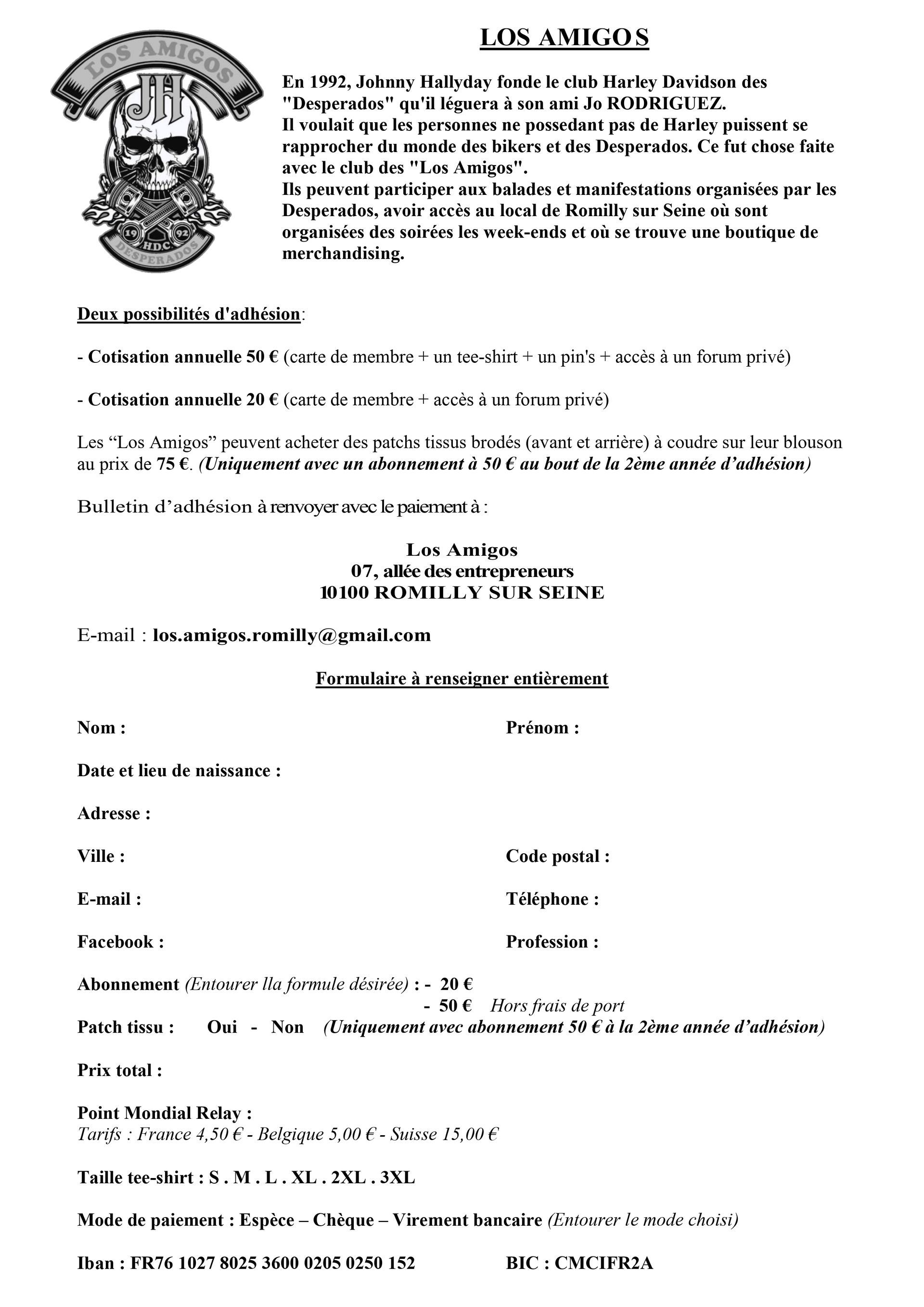 Bulletin adhésion Amigos Bulletin adhésion Amigos