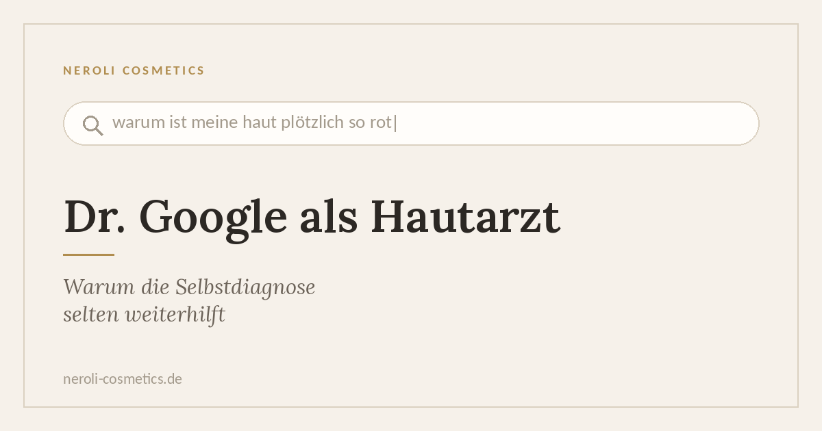 Grafik mit einem Suchfeld und der eingetippten Frage „warum ist meine hautplötzlich so rot