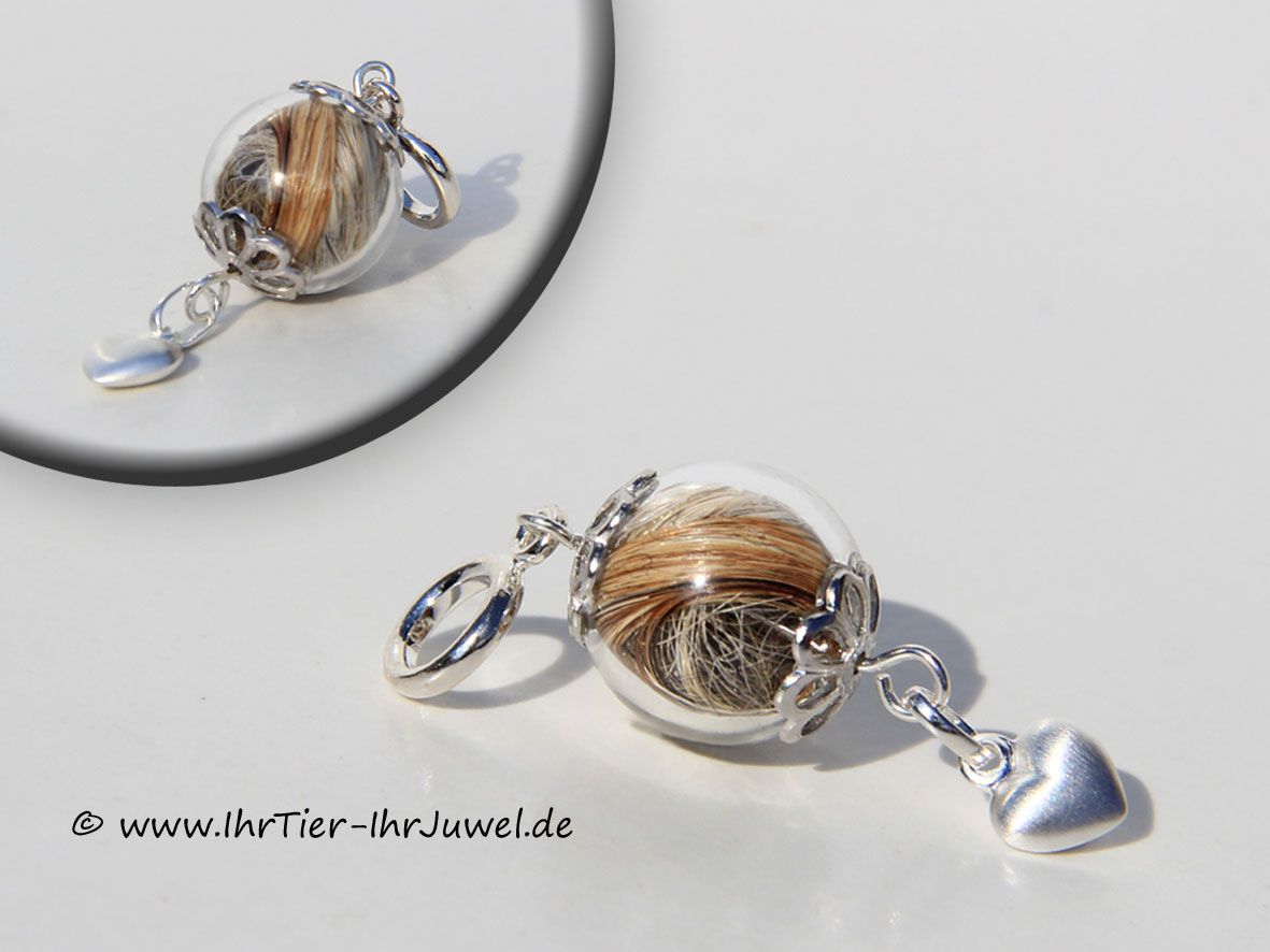 Anhänger mit Tierhaaren Glasperle mit Hundehaaren