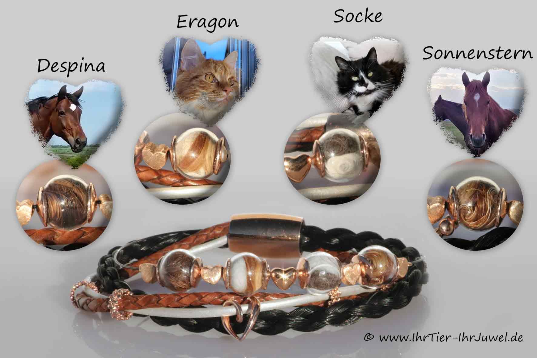 Armband aus Tierhaaren Katze und Pferd
