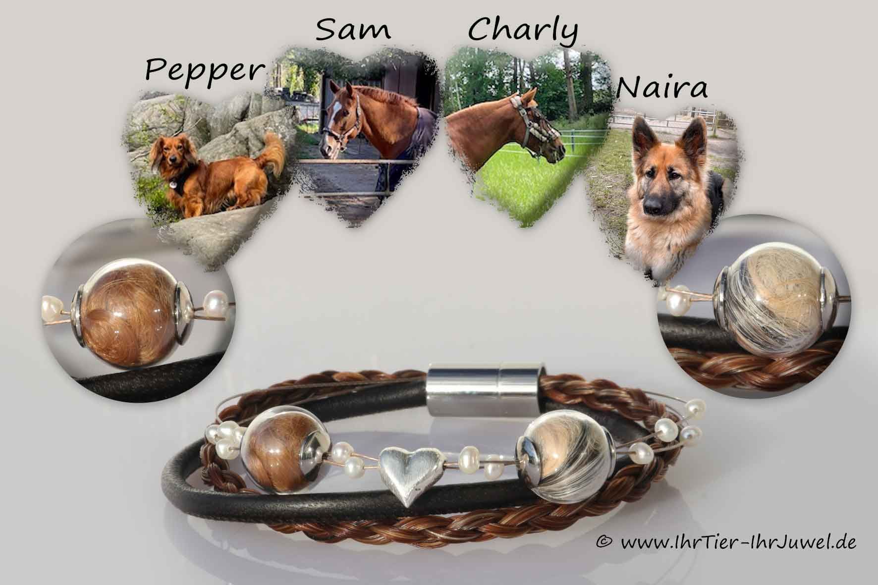 Armband mit Tierhaaren Hund und Pferd