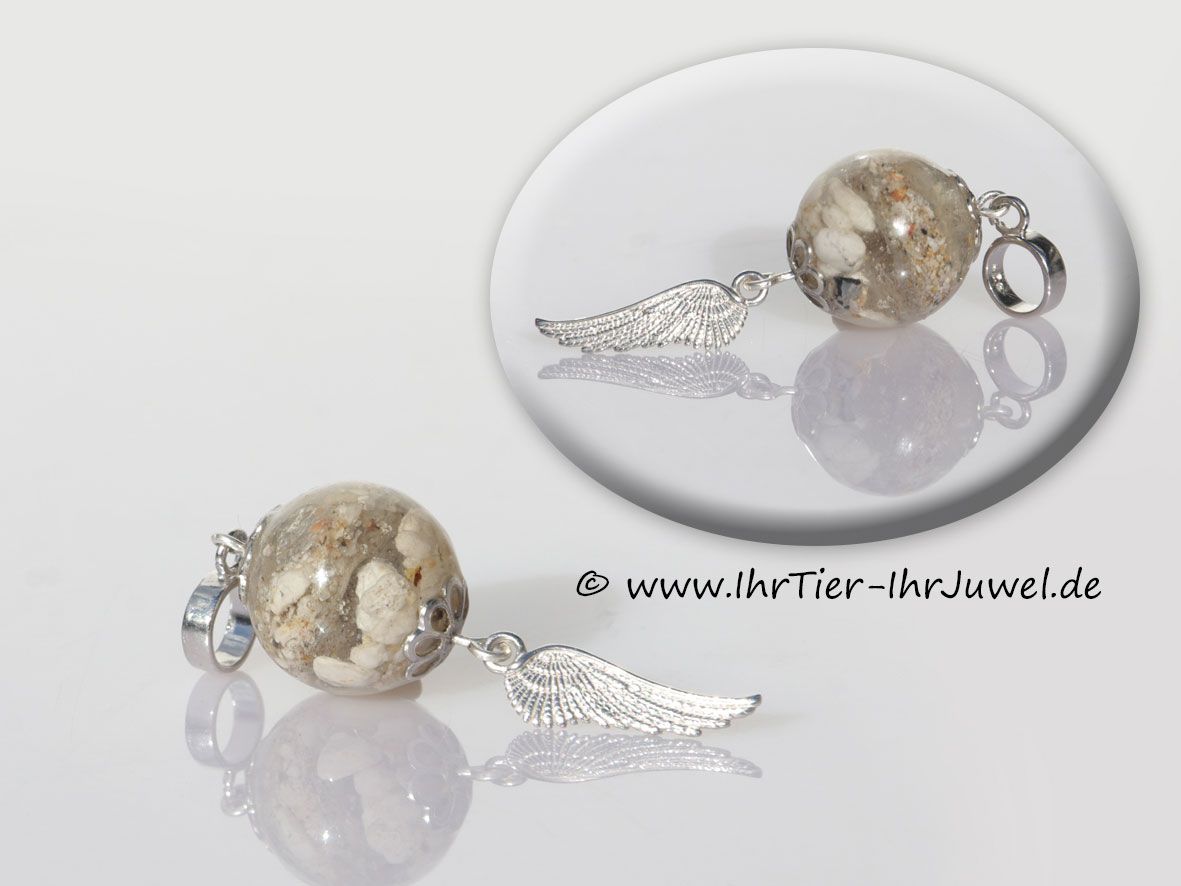 Ascheschmuck Gießharzperle mit Tierasche Kettenanhänger Flügelschmuck