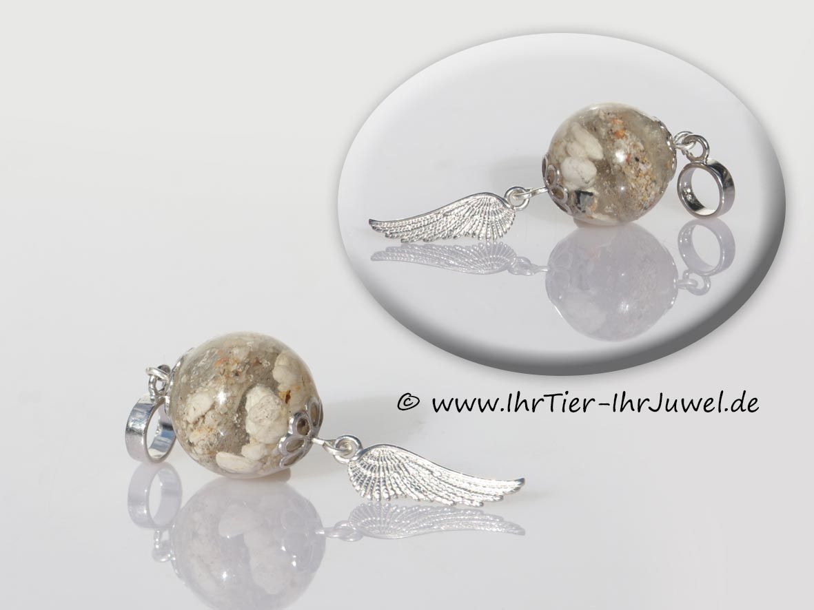 Ascheschmuck Gießharzperle mit Tierasche Kettenanhänger Flügelschmuck