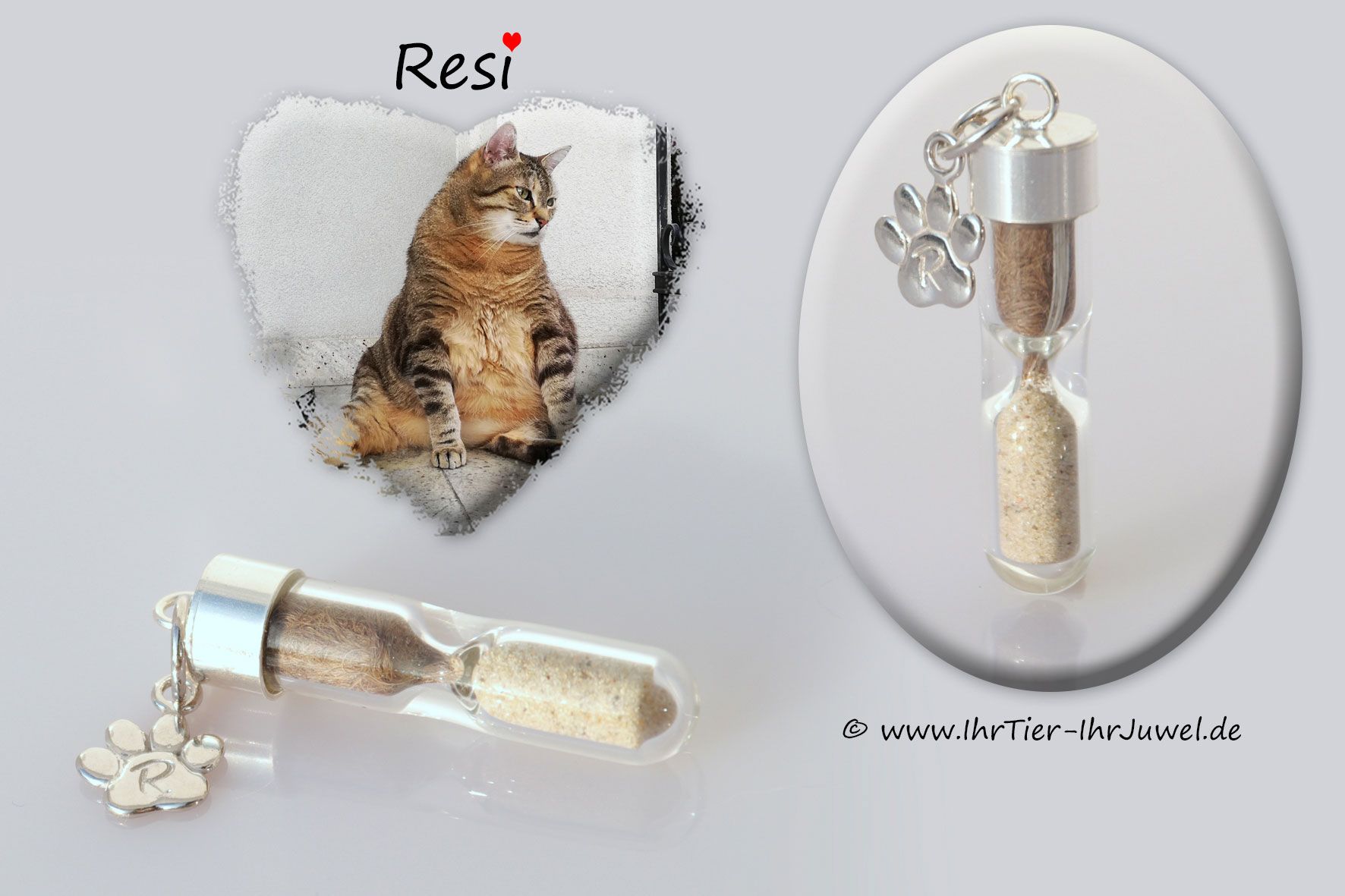 Erinnerung Katze Sanduhrenglas Haare und Asche