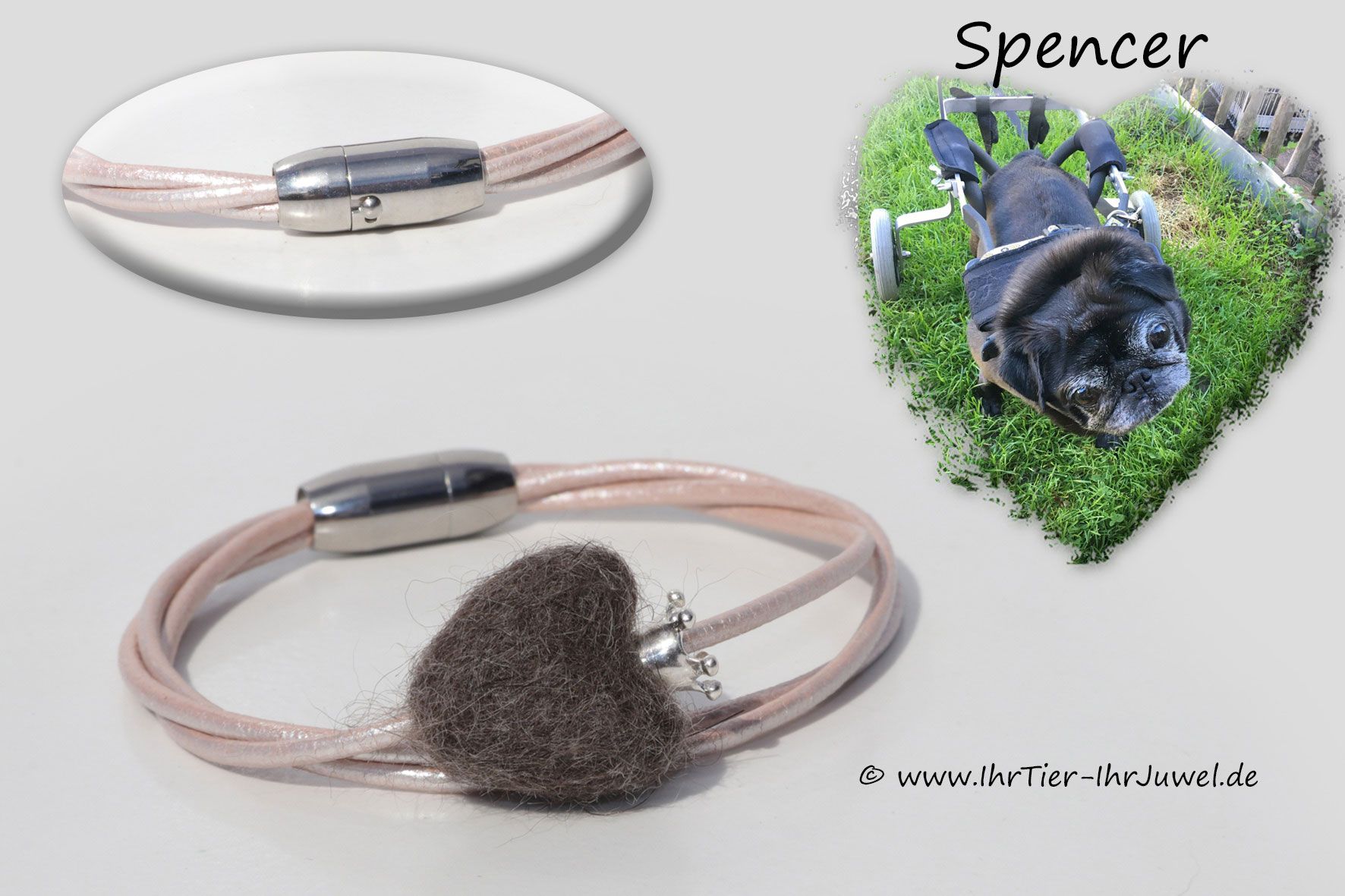 Erinnerungsschmuck Armband aus Hundehaaren Fellherz mit Krone