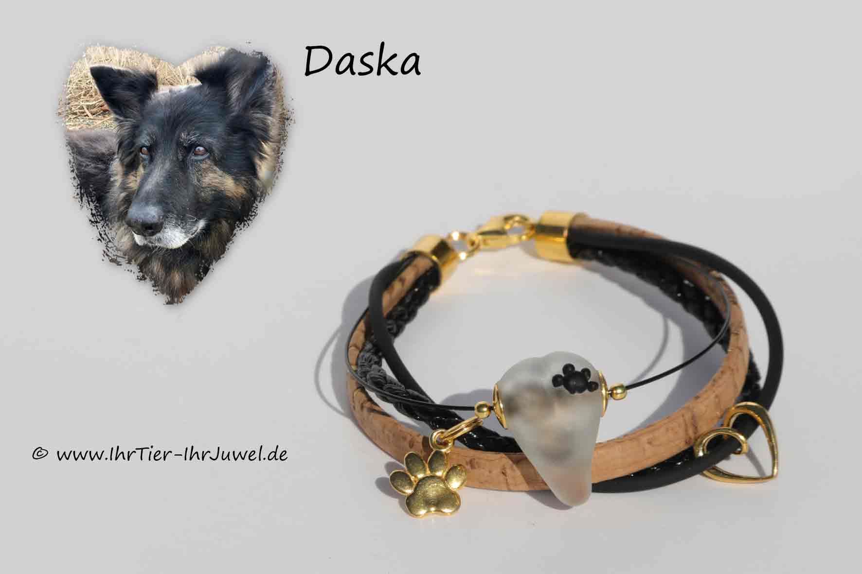 Erinnerungsschmuck Armband mit Hundehaaren Glasherzchen Pfotenschmuck