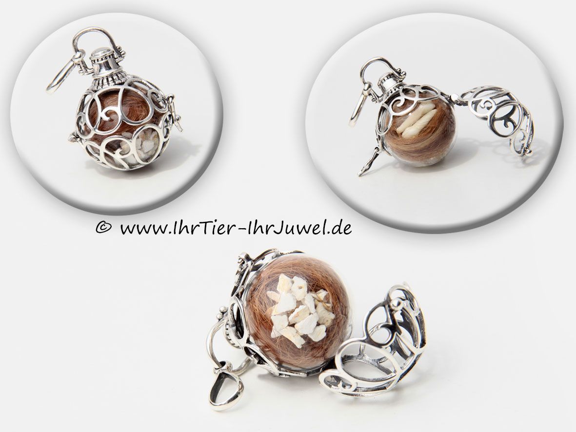 Erinnerungsschmuck Engelsrufer mit Hundehaaren Hundezähnchen Ascheschmuck