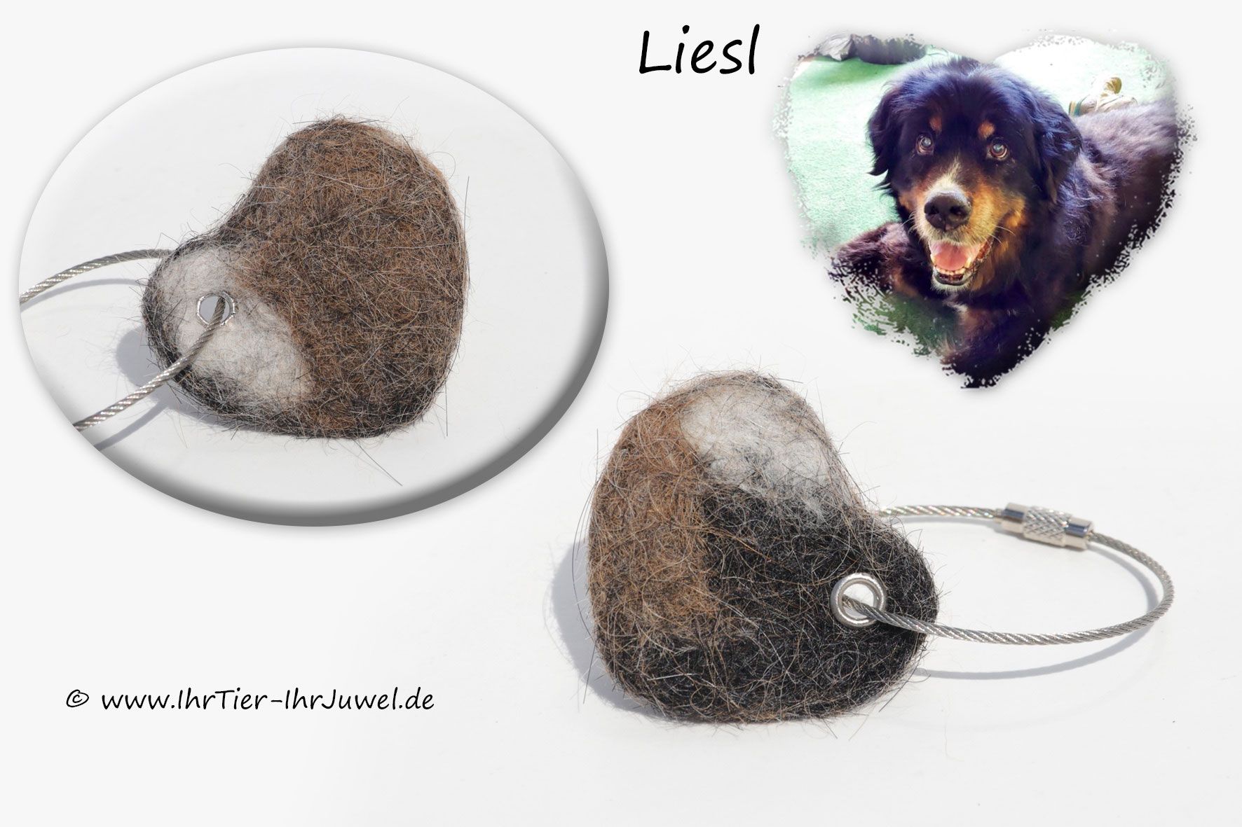 Erinnerungsschmuck Fellherz aus Hundehaaren Schlüsselanhänger Hundehaare