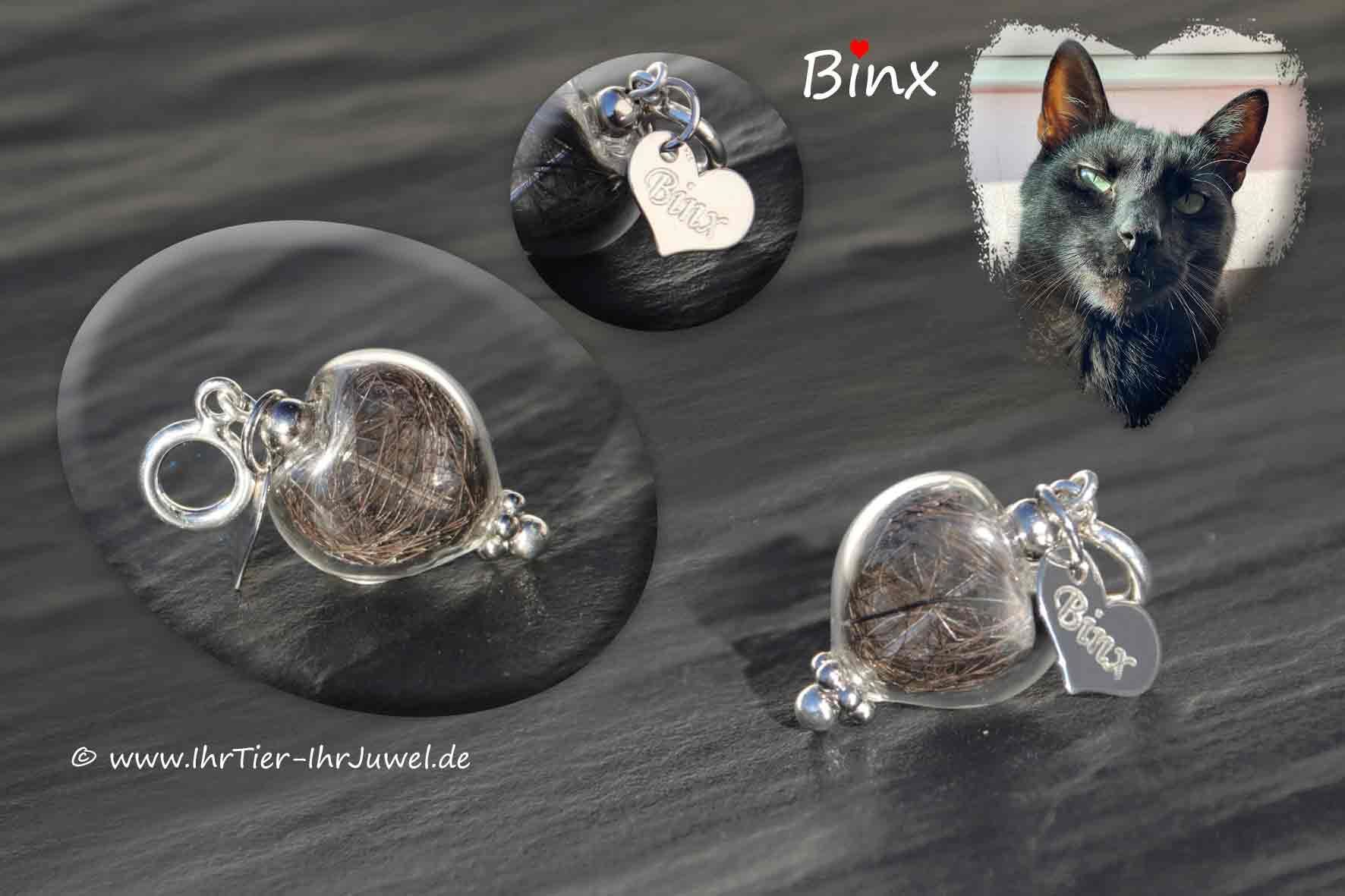 Erinnerungsschmuck Glasherzchen mit Katzenhaaren Gravurherz Gravurschmuck