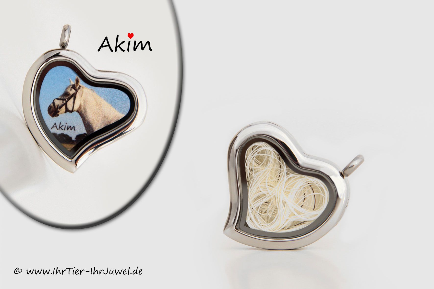 Erinnerungsschmuck Herzmedaillon mit Foto und Pferdehaar