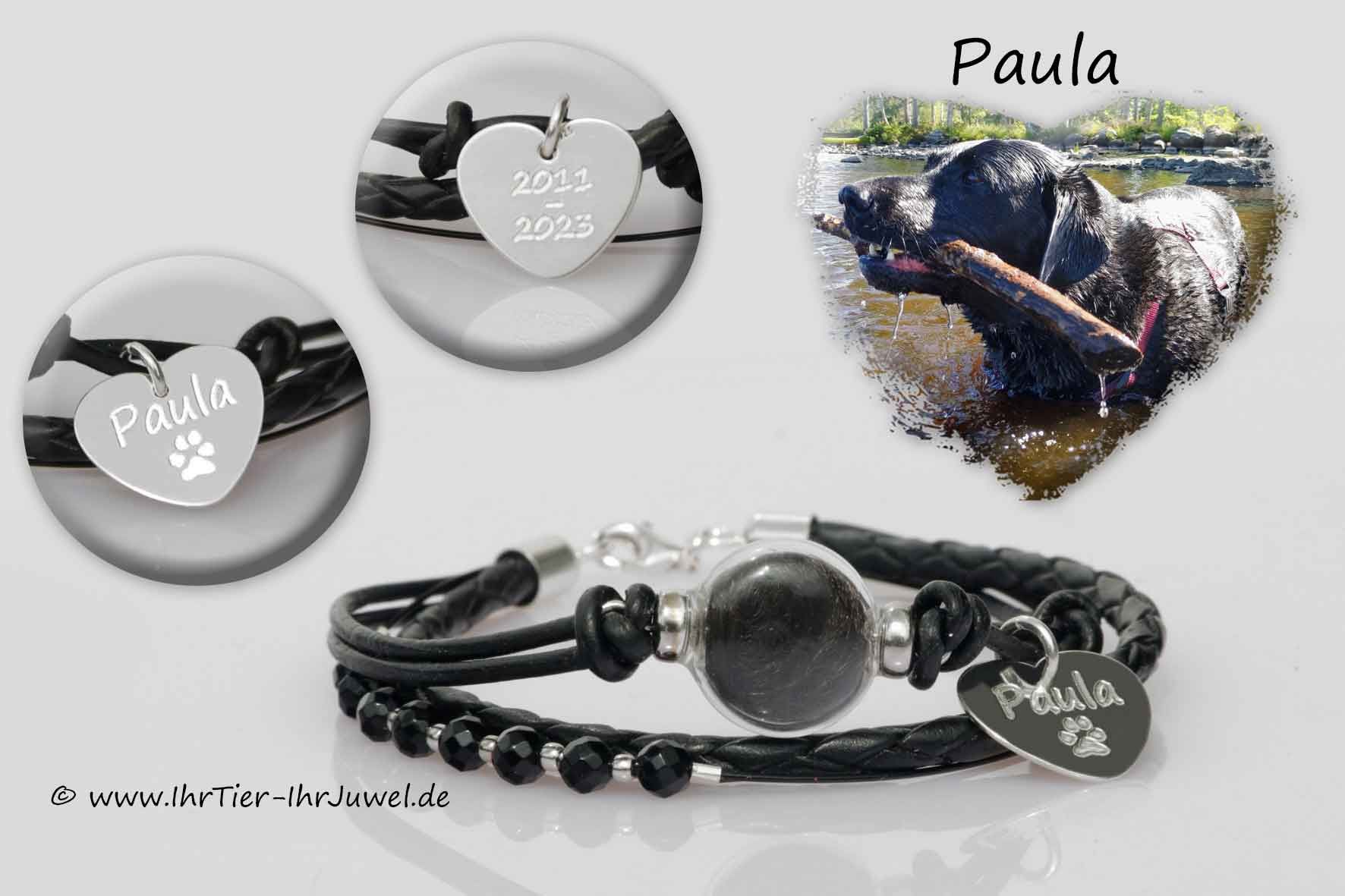 Erinnerungsschmuck Hund Armband mit Hundehaaren Gravurschmuck