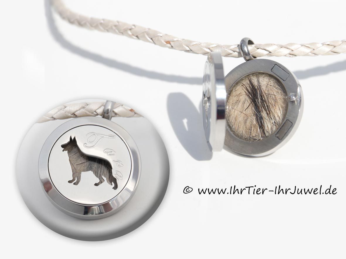 Erinnerungsschmuck Medaillon mit Hundehaaren Gravurschmuck Hundehaarschmuck