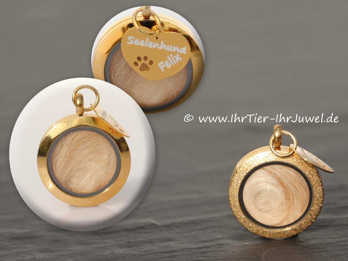 Erinnerungsschmuck Medaillon mit Hundehaaren Pfotenschmuck Gravurschmuck