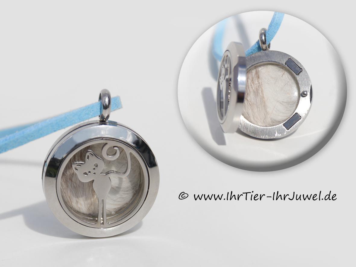 Erinnerungsschmuck Medaillon mit Katzenhaaren geliebter Kater