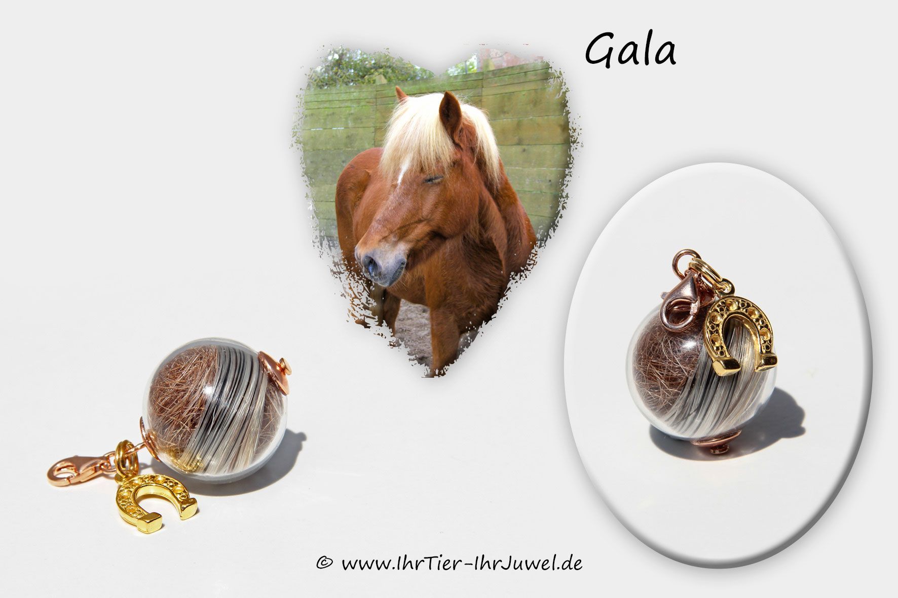 Erinnerungsschmuck mit Pferdehaaren Glasperlencharms mit Hufeisen