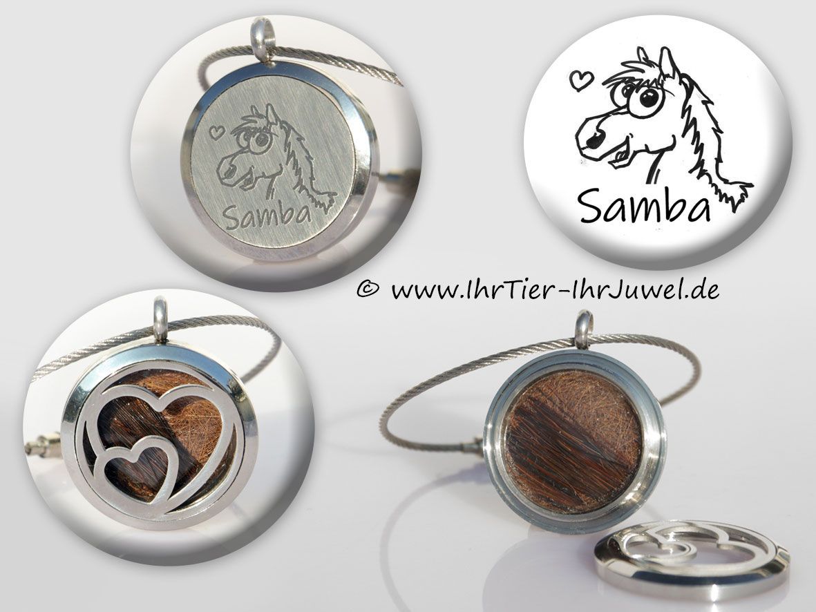 Tierhaarschmuck Fellschmuck mit Gravur Zeichnung als Gravur