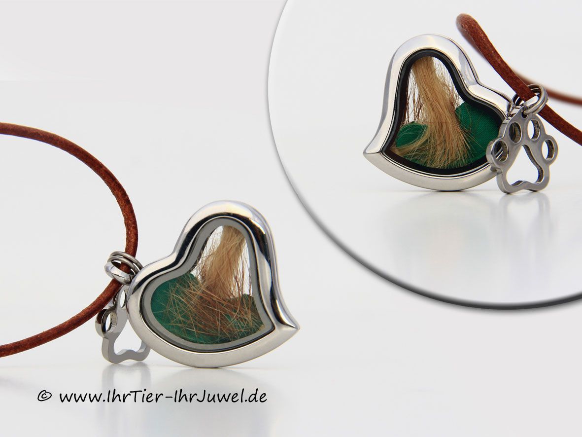 Herzmedaillon Hundehaar und Menschenhaar Welpenband Pfotenschmuck