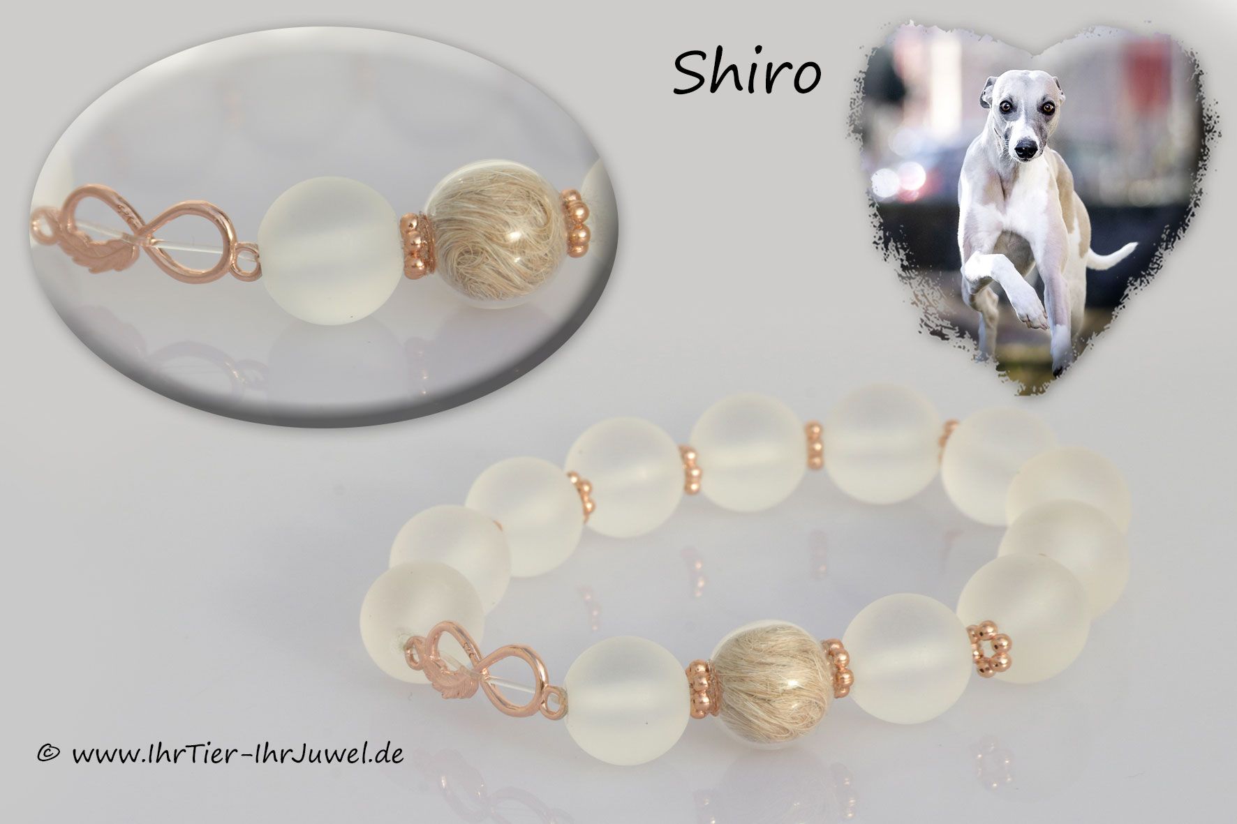 Hochzeitsschmuck Armband mit Hundehaaren Infinityschmuck Bergkristall