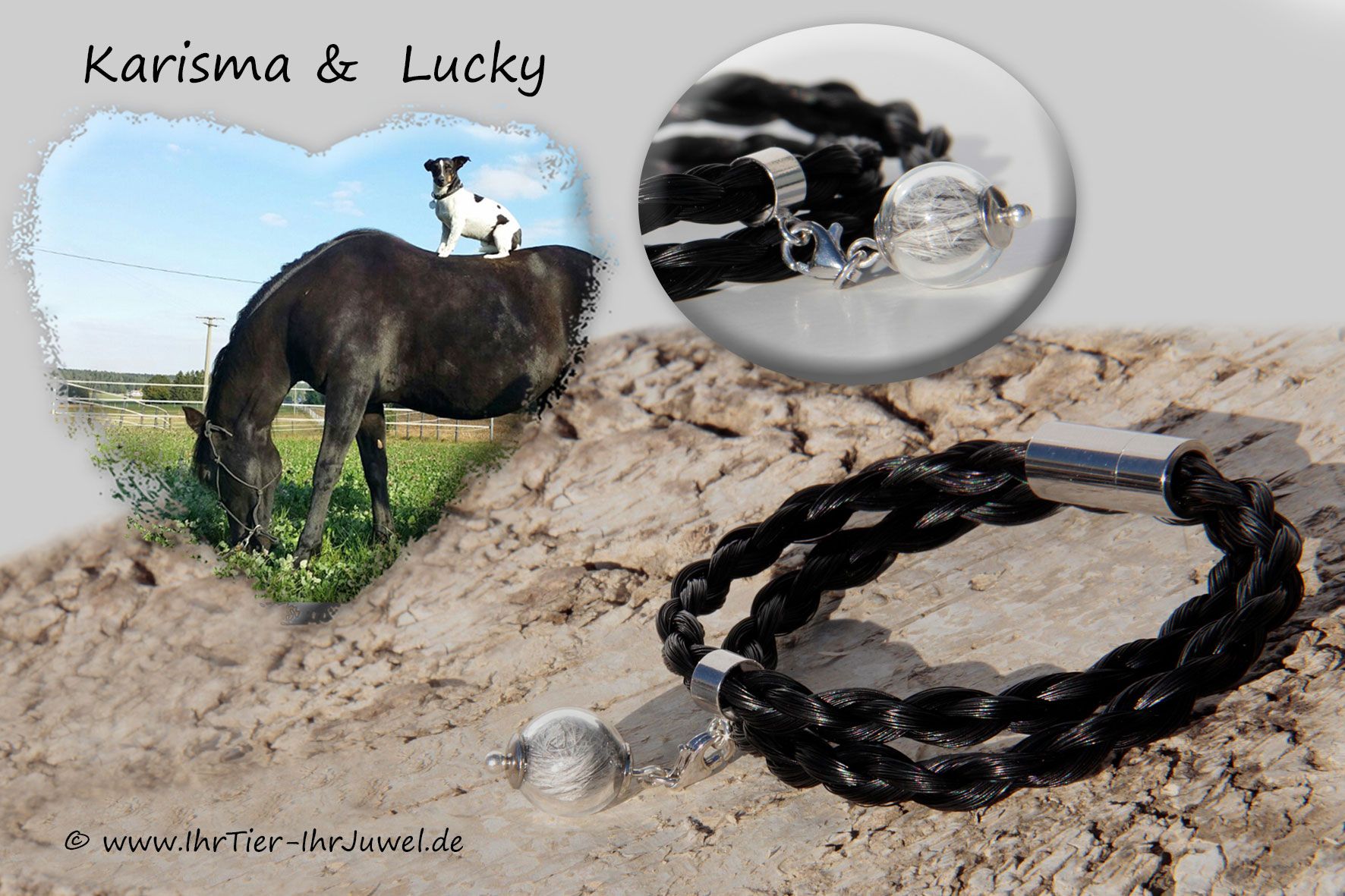 Hund und Pferd Wickelarmband aus Schweifhaar und Hundehaar