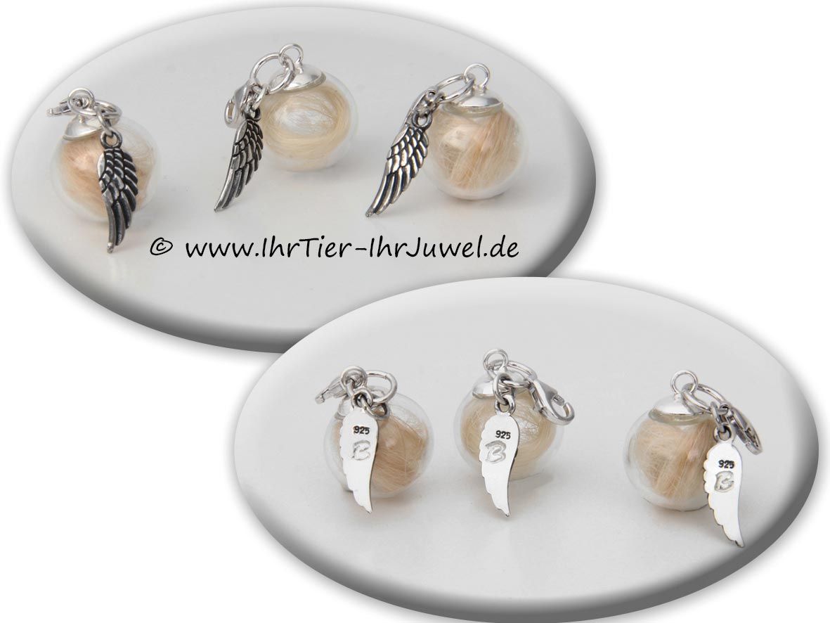 Hundehaarschmuck mit Gravur Flügelschmuck Erinnerungschmuck