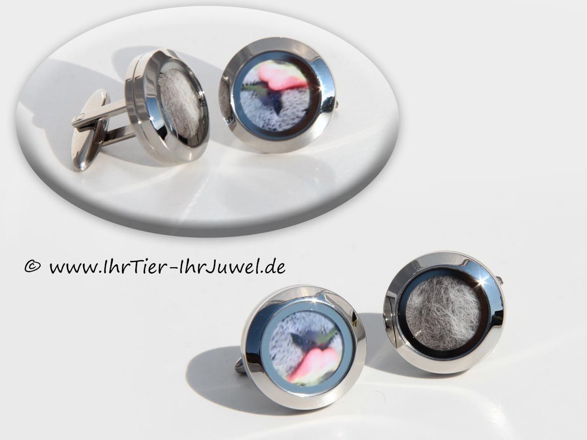 Tierhaarschmuck Manschettenknöpfe mit Tierhaaren Fotoschmuck Tierjuwelen