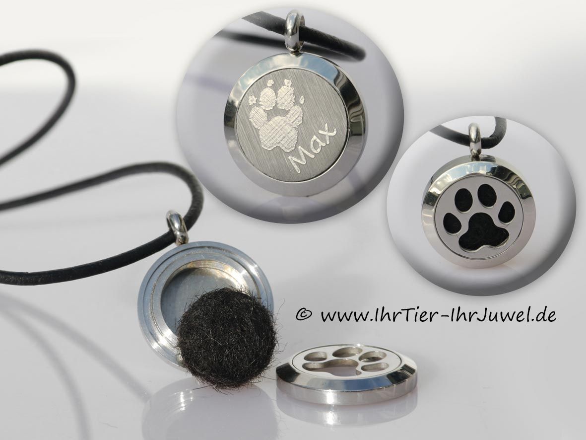 Medaillon mit Pfotengravur Schmuck aus Hundehaar