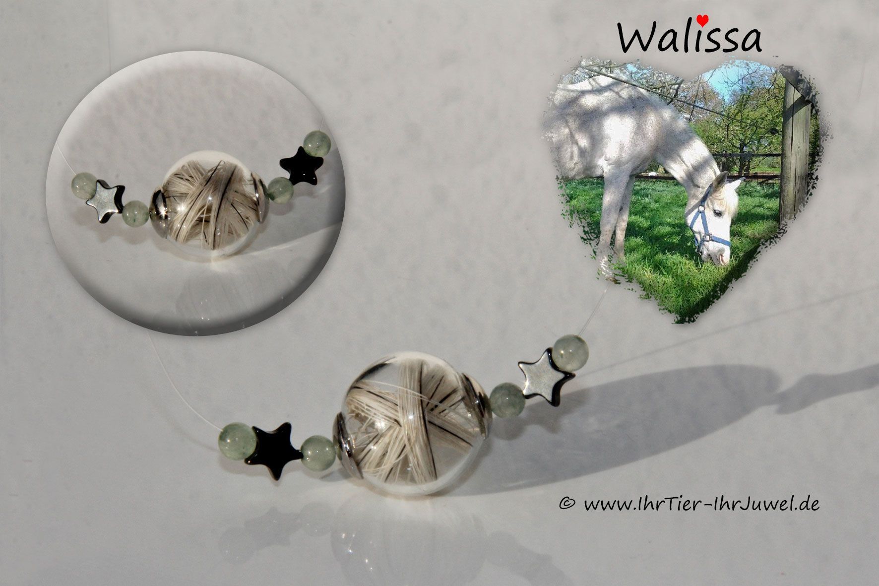 Pferdehaarschmuck Glasperle mit Pferdehaar Tierjuwelen Equistrian