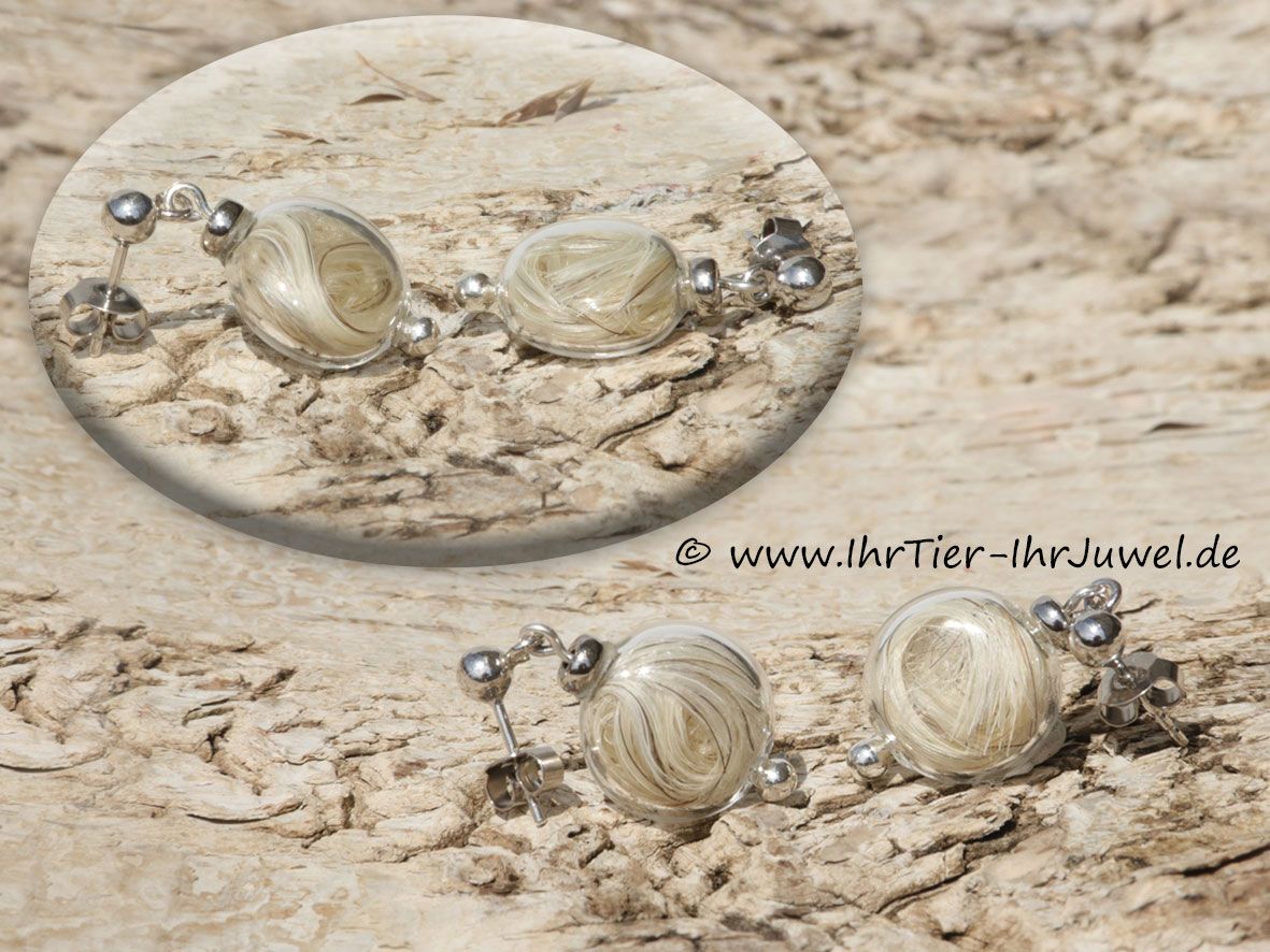 Pferdehaarschmuck Ohrstecker Glasperlen mit Schweifhaaren Tierhaarjuwelen