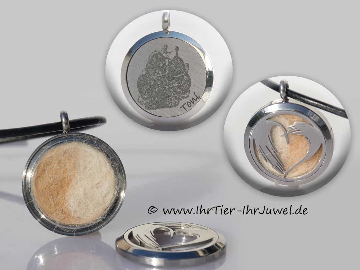 Schmuck aus Hundehaaren Medaillon mit Pfotengravur