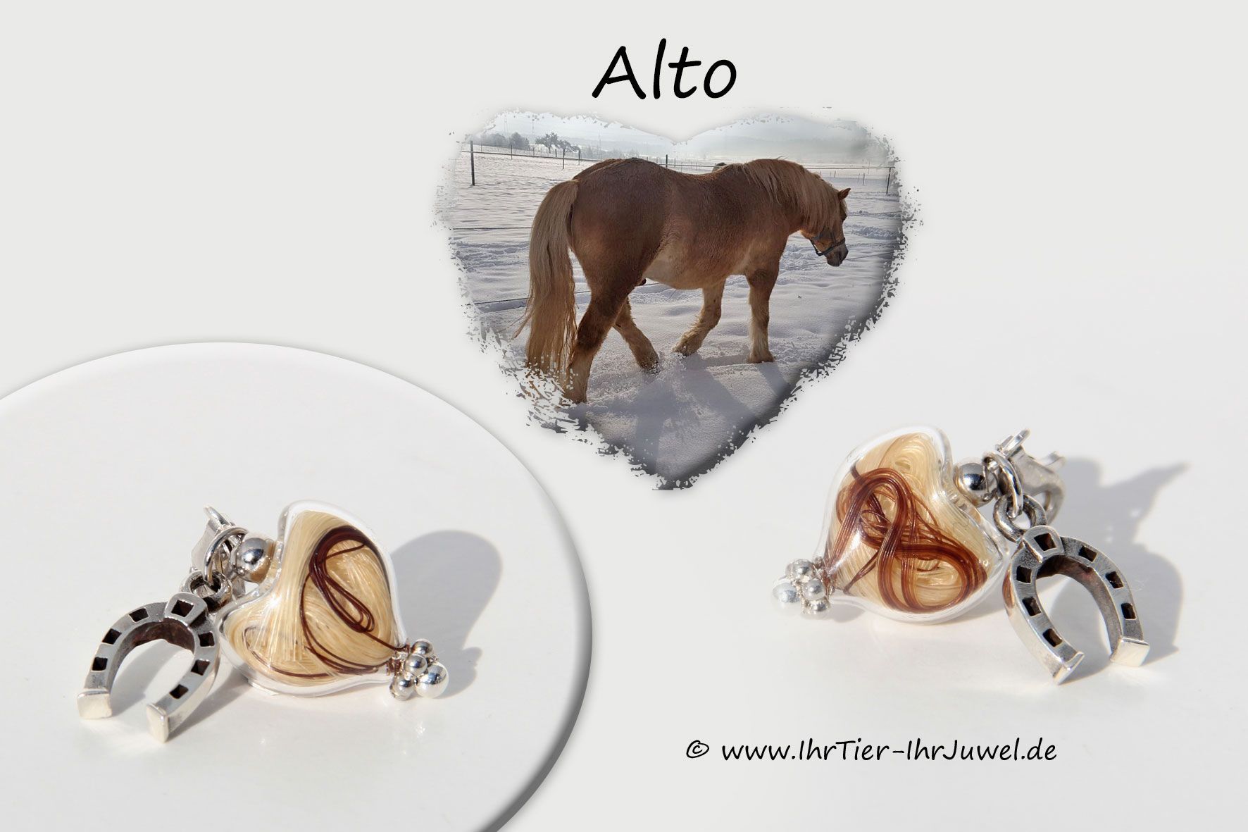 Charms mit Pferdehaaren Tierhaarjuwelen Hufeisenschmuck Glasherzchen