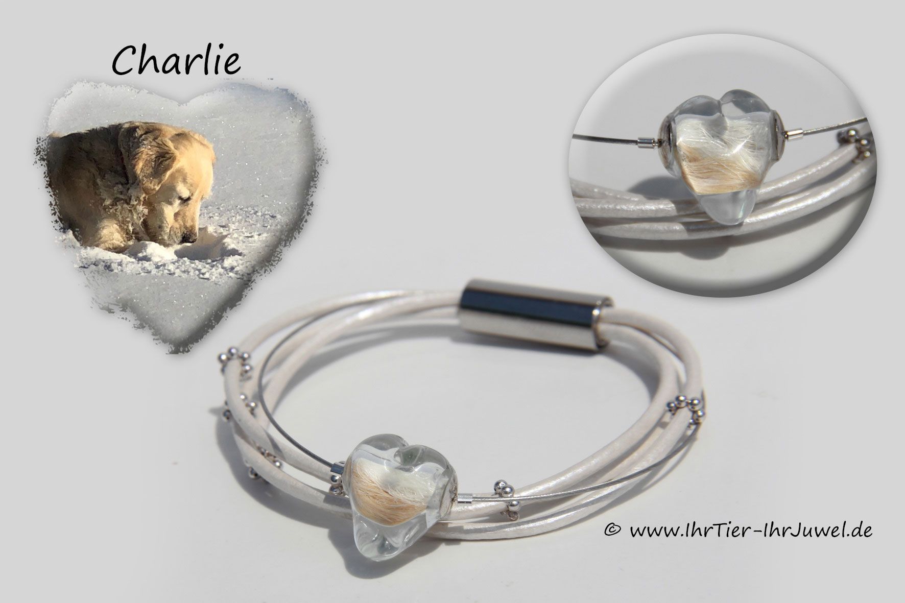Schmuck aus Hundehaar Armband mir Glasherz