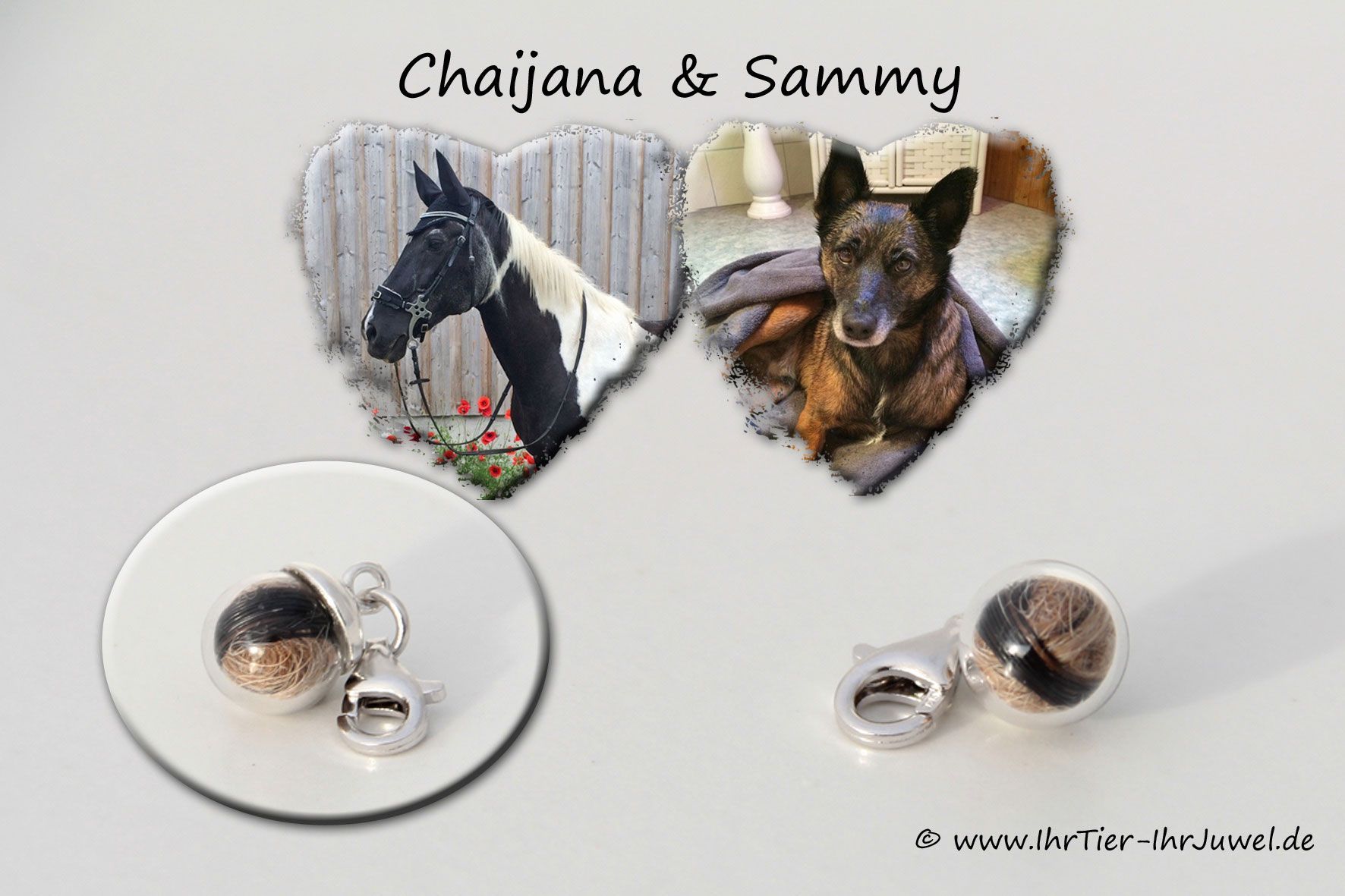 Schmuck aus Tierhaaren Glasperlencharms Hund und Pferd