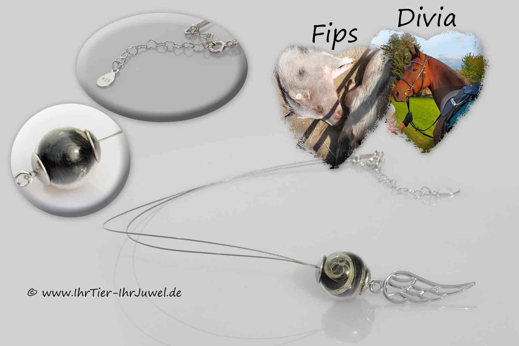 Schmuck aus Tierhaaren Kette Pferd und Schwein