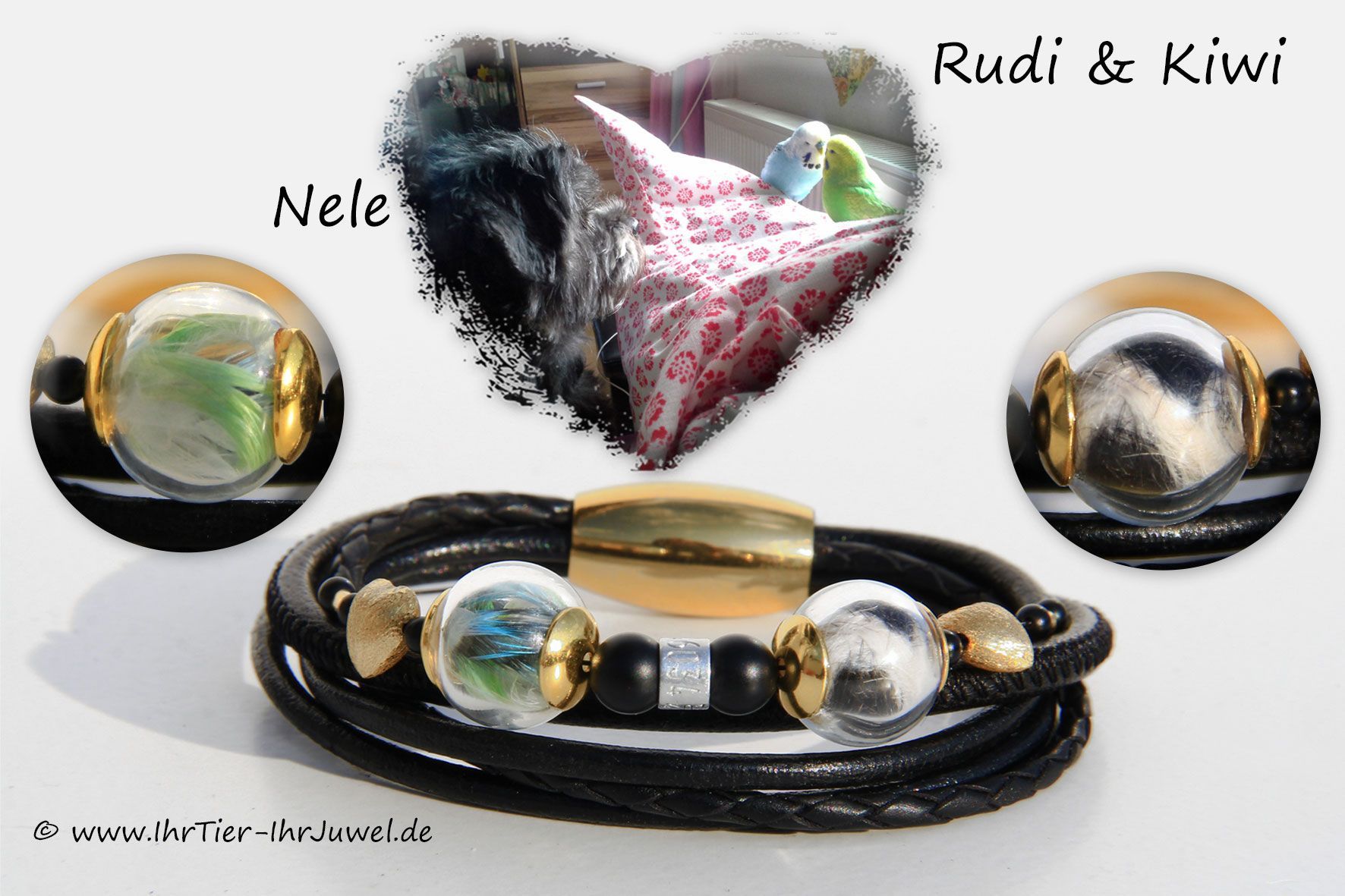 Schmuck mit Hundehaar und Federn Glasperlenarmband