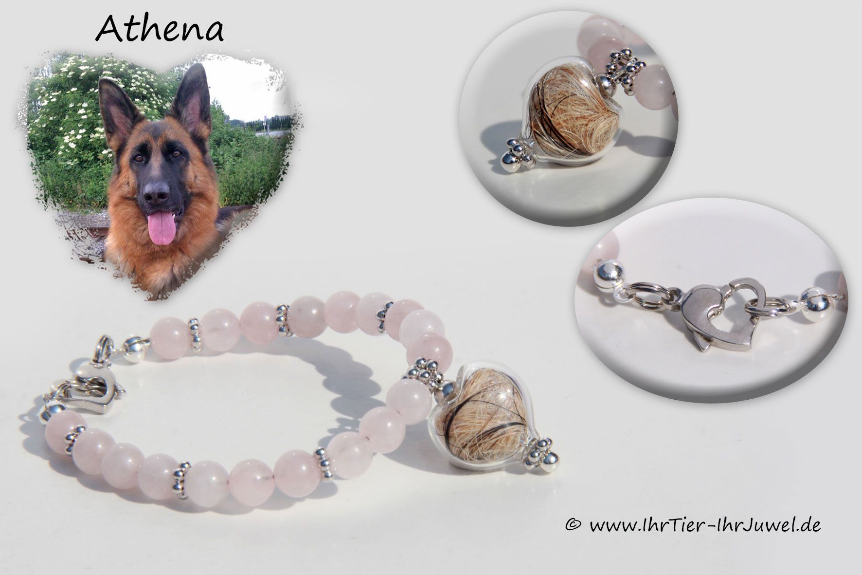 Schmuck mit Hundehaaren Armband mit Glasherz