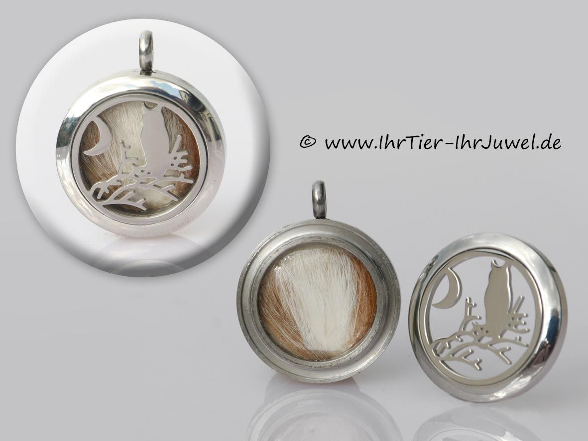 Schmuck mit Tierhaaren Medaillon mit Eule