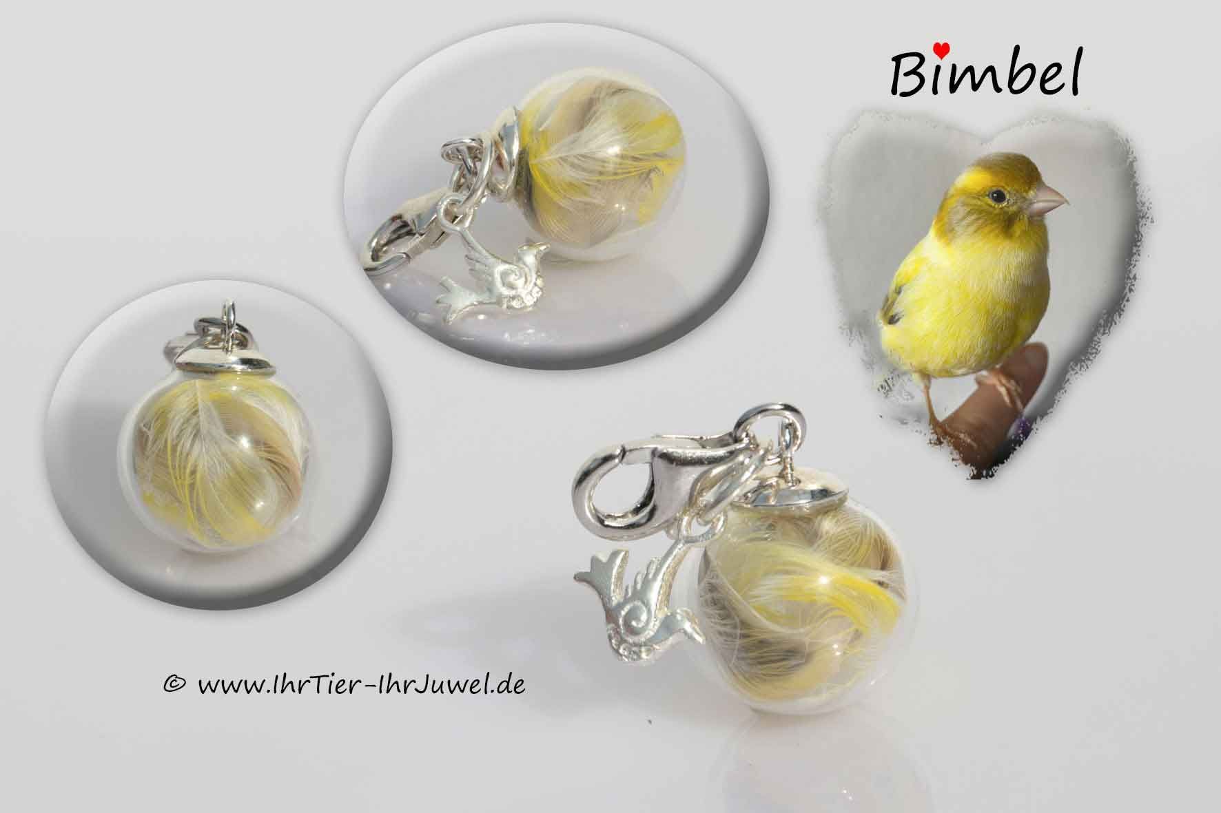 Schmuck mit Vogelfedern Glasperle mit Kanarienvogel Federn