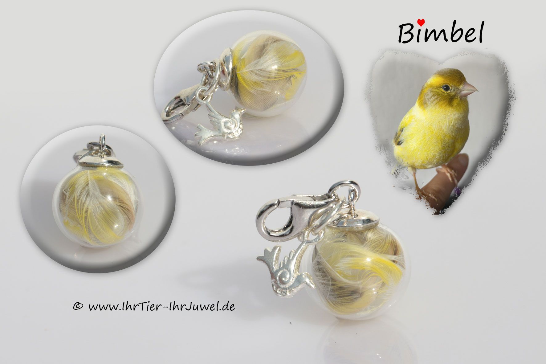 Schmuck mit Vogelfedern Glasperle mit Kanarienvogel Federn