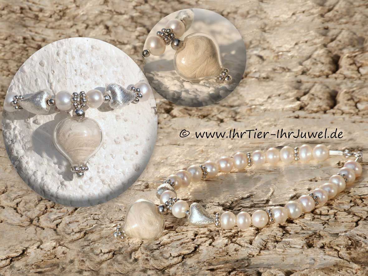 Tierhaarschmuck Armband Glasherz mit Hundehaaren Tierjuwel