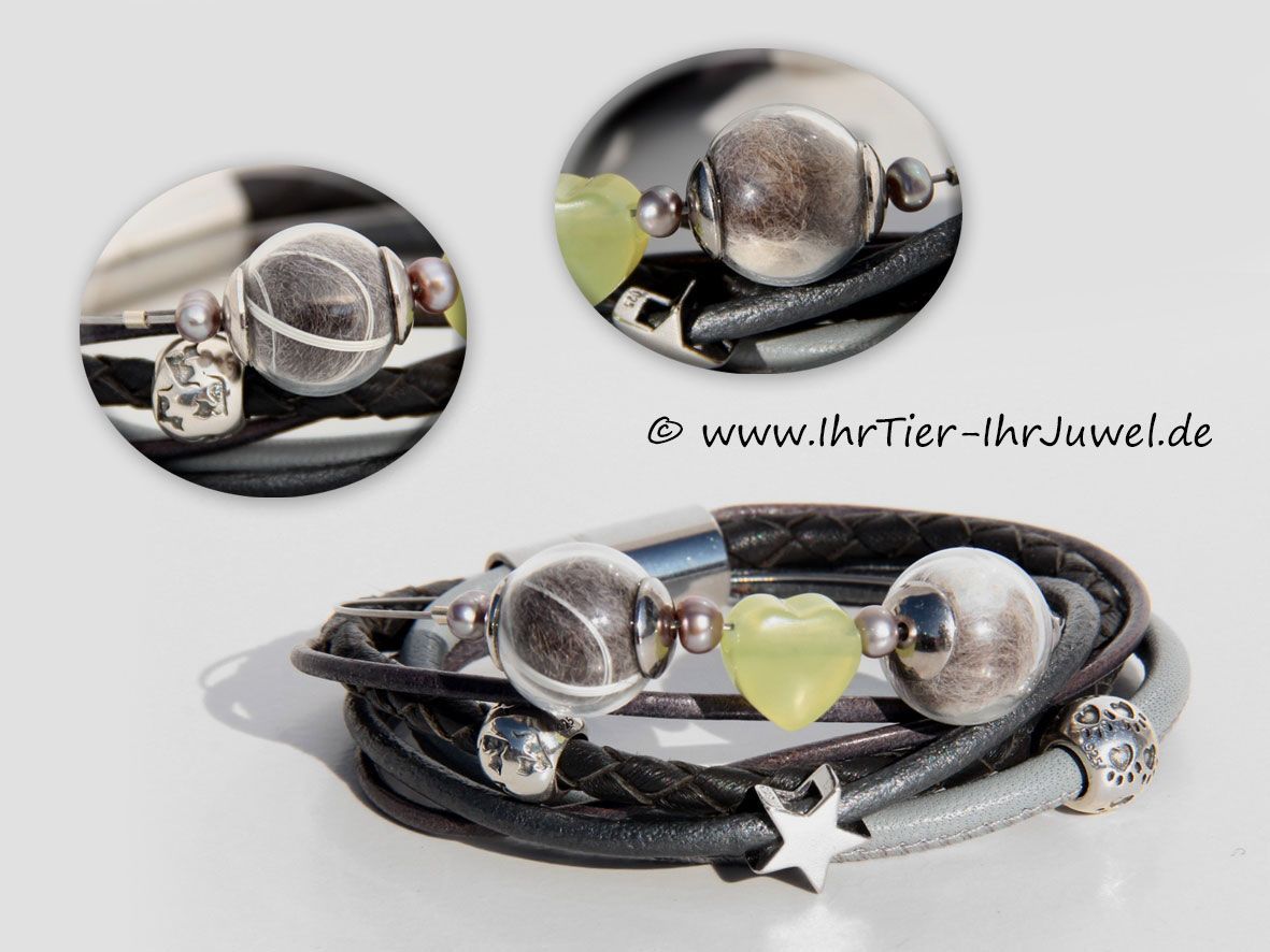 Tierhaarschmuck Armband Glasperlen mit Katzenhaar Pfotenperlen