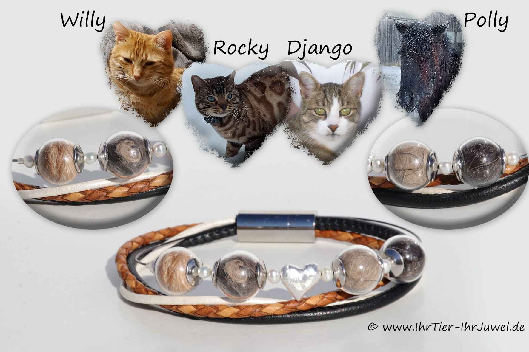 Tierhaarschmuck Armband Pferd und Katze Tierjuwelen